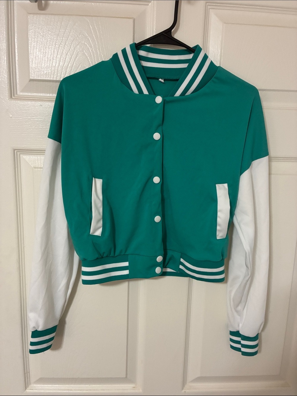 Green and White Varsity Bomber Jacket